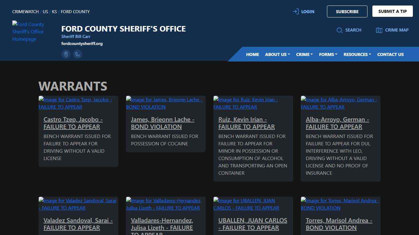 Ford County Sheriff's Office Warrants CRIMEWATCH