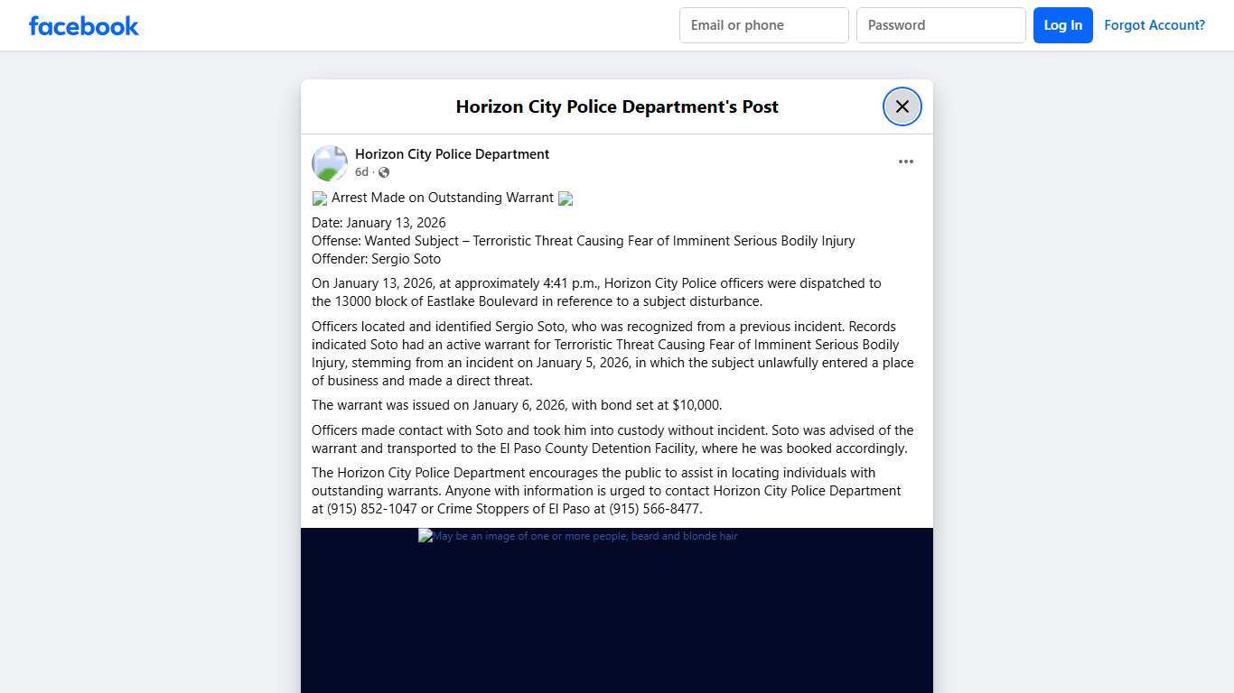 🚨 Arrest Made on... - Horizon City Police Department Facebook